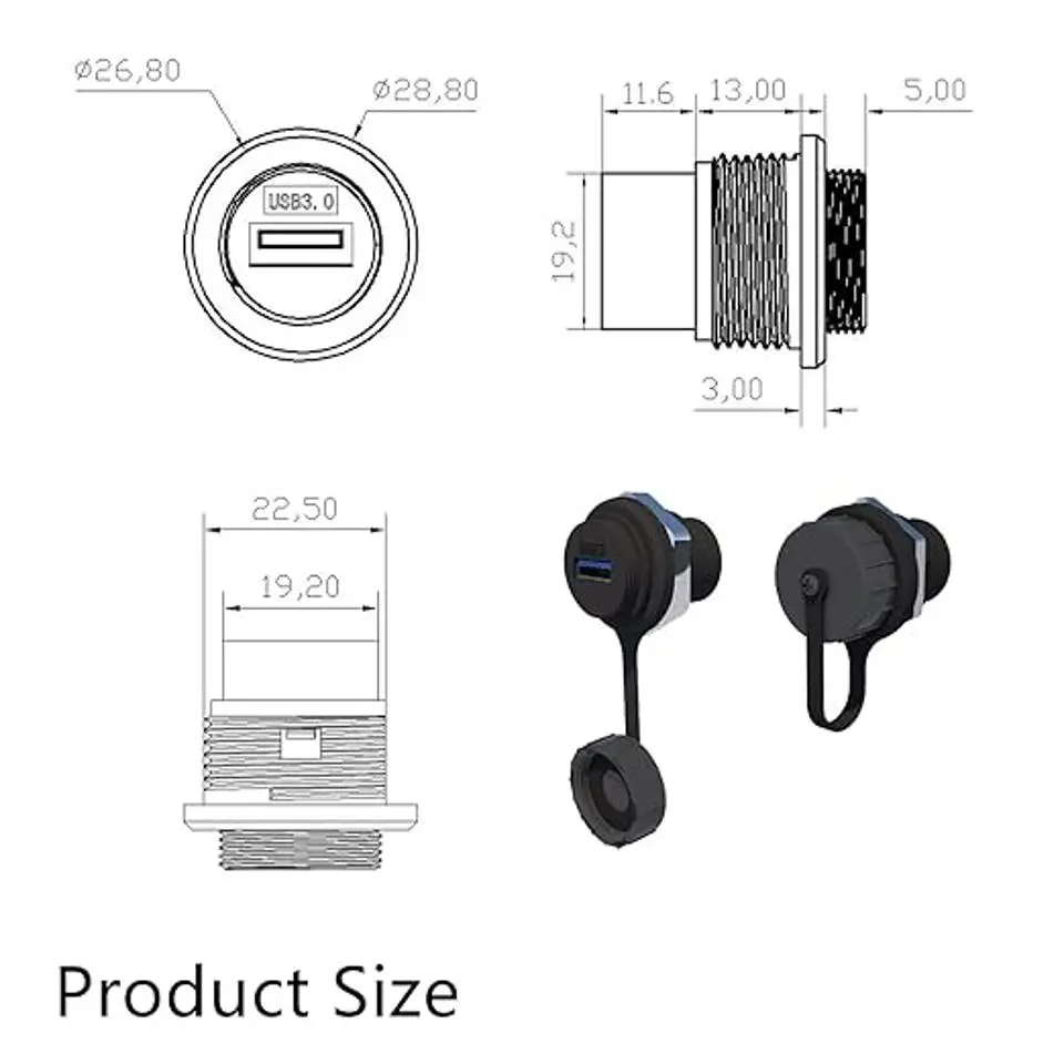 Panel Mount Waterproof Connector - USB